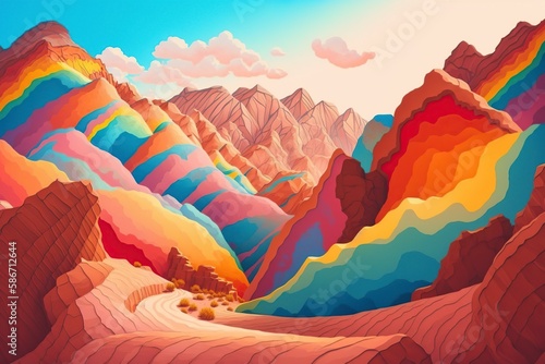 illustration, rainbow, zhangiye danxia geopark china, generative ai