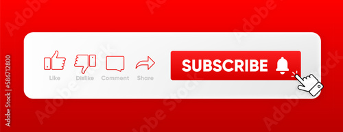 Clicking Subscribe Button, Like, Comment and Share. Icon Set of Channel Subscriptions. Flat icons template. Marketing. Social media concept. Vector illustration.