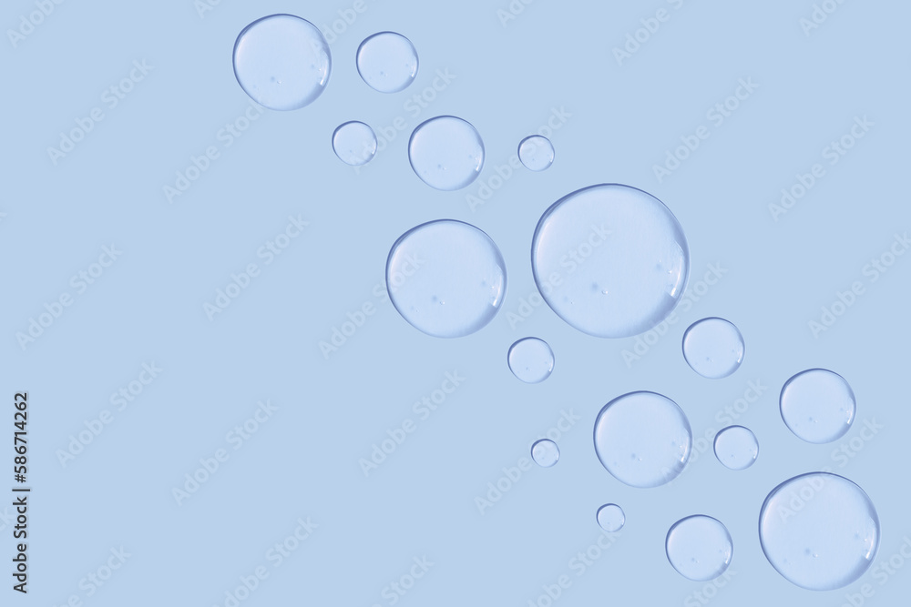 set of drops of gel texture on a blue background
