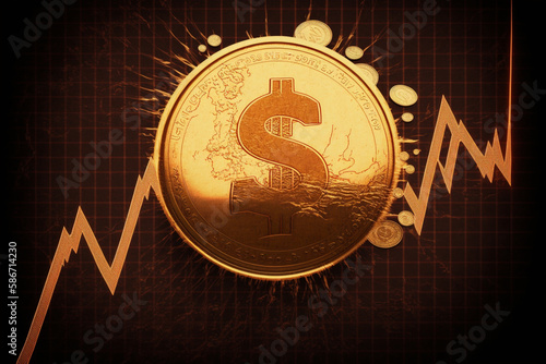 gold dollar sign coin with a chart behind