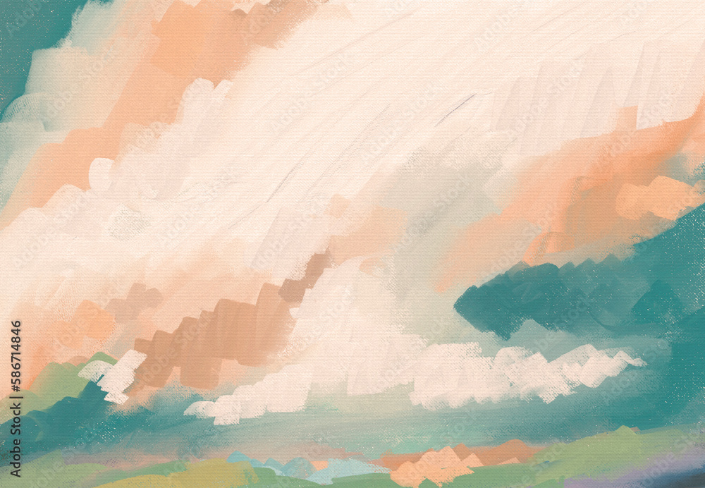 Modern, Impressionistic Cloudscape - Teal & Orange - Digital Painting/Illustration/Art/Artwork Background or Backdrop, or Wallpaper
