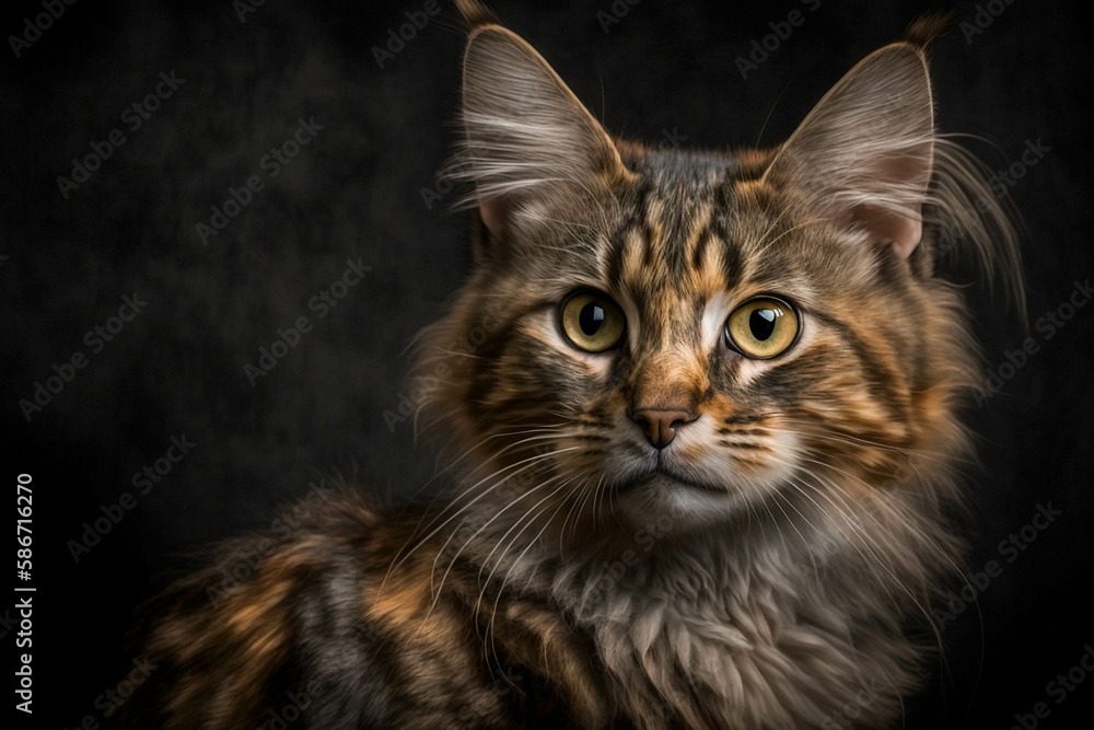 Fierce and Loyal: Stunning Pixie-Bob Breed Cat on a Dark Background Fierce and Loyal: Stunning Pixie-Bob Breed Cat on a Dark Background