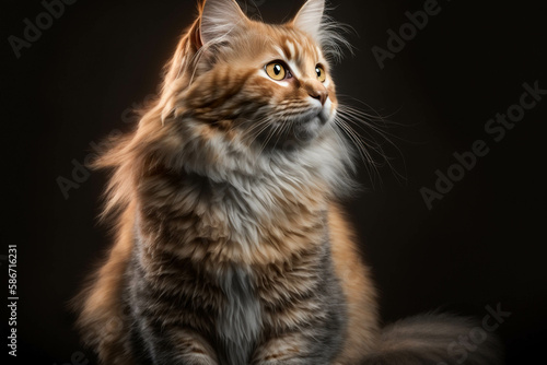 Fierce and Loyal: Stunning Pixie-Bob Breed Cat on a Dark Background © ThePixelCraft