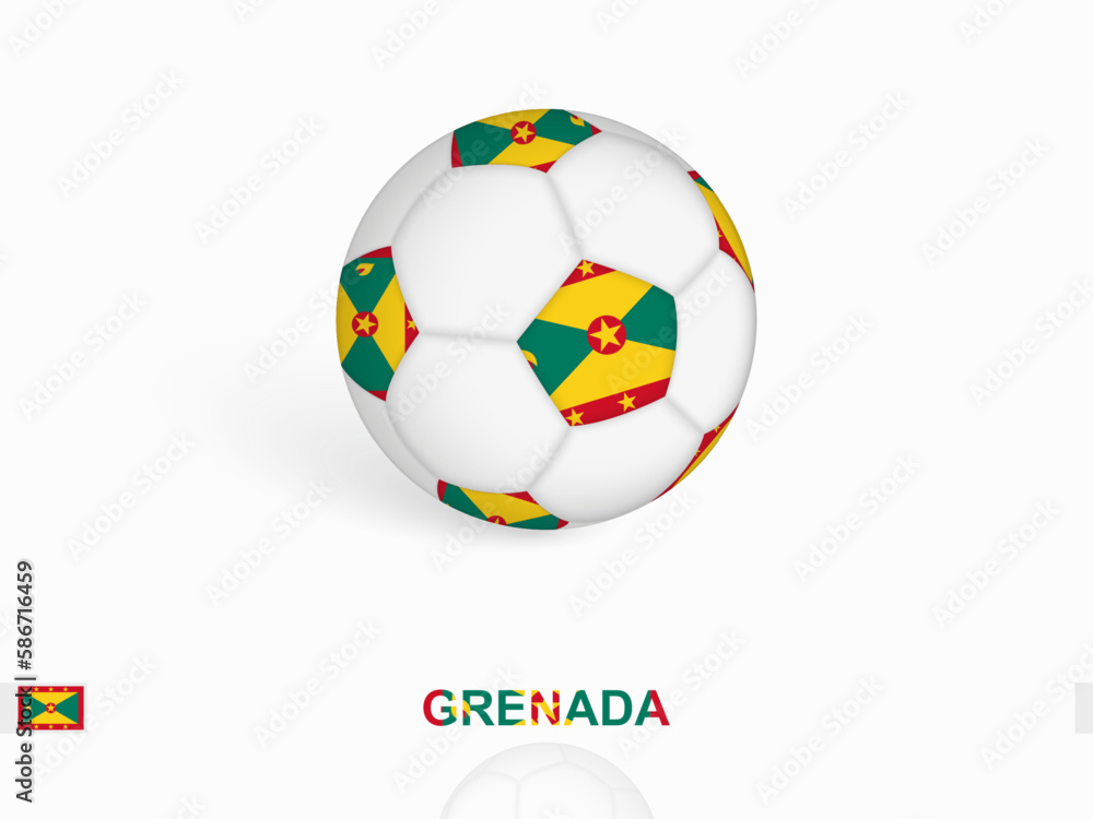 Soccer ball with the Grenada flag, football sport equipment.