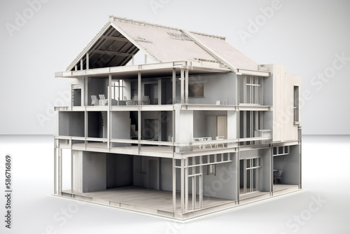 Unfinished house and real estate construction. AI Generated © pavlofox