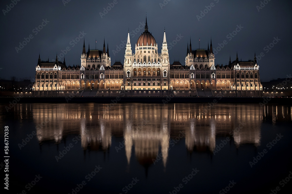 The House of Parliament at night. AI Generated
