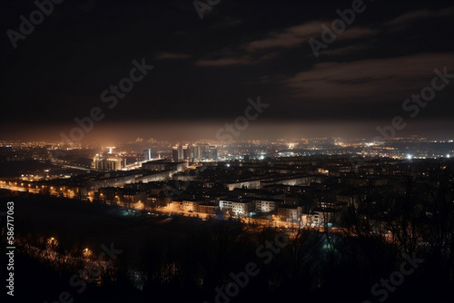Night city panorama. AI Generated