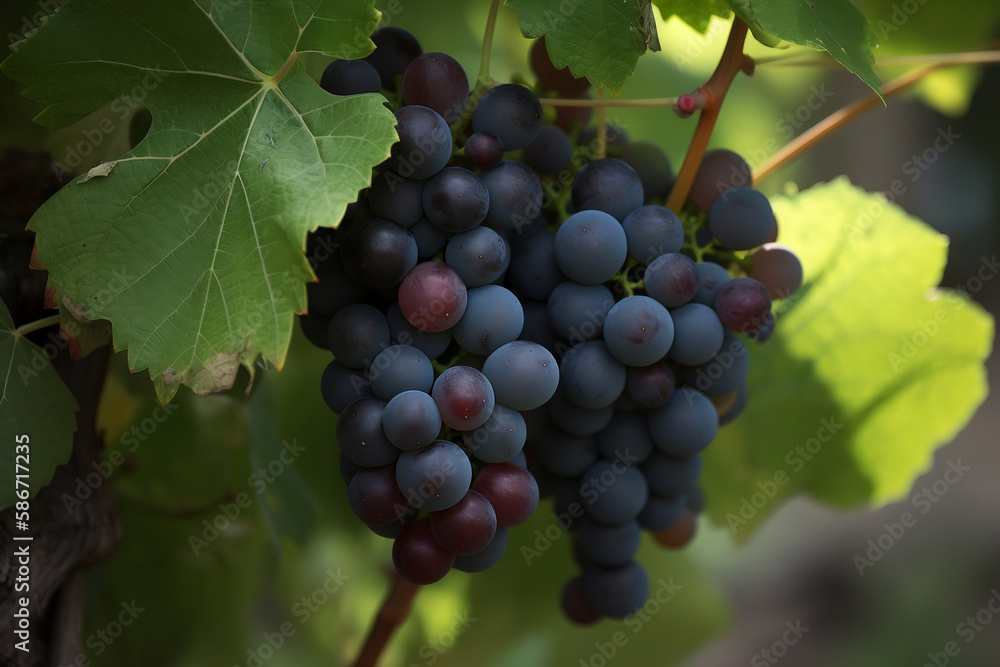 Blue grapes are ripening. AI Generated