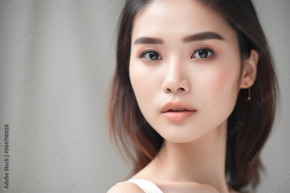 Beautiful young Asian woman with clean fresh skin isolated on white background, Face care, Facial treatment, Cosmetology, beauty and spa, Asian women portrait generative ai Beautiful young Asian woman with clean fresh skin isolated on white background, Face care, Facial treatment, Cosmetology, beauty and spa, Asian women portrait generative ai