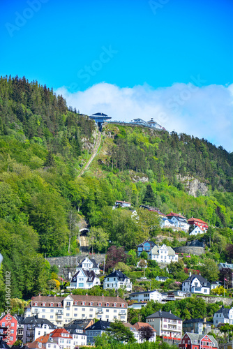 Wallpaper Mural View of Bryggen old town and Ulriken mountain from Bergen in Norway with harbor and sea Torontodigital.ca