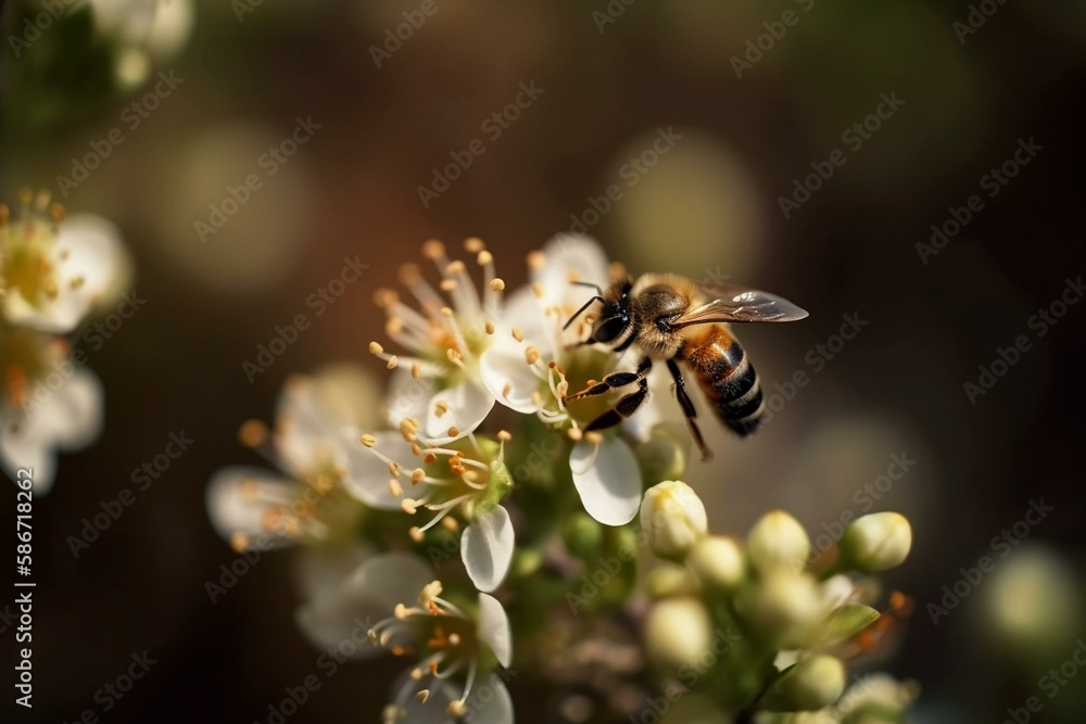 A bee collecting nectar, bokeh Generative AI A bee collecting nectar, bokeh Generative AI