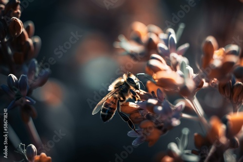 A bee collecting nectar, bokeh Generative AI