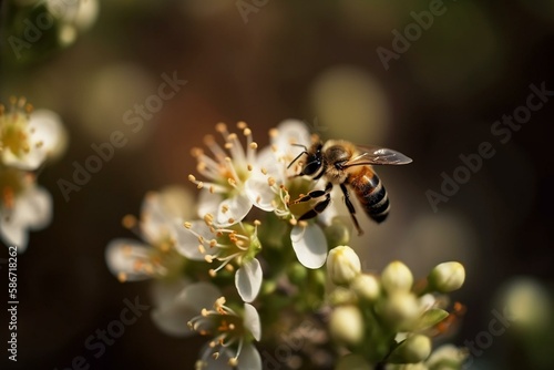 A bee collecting nectar, bokeh Generative AI