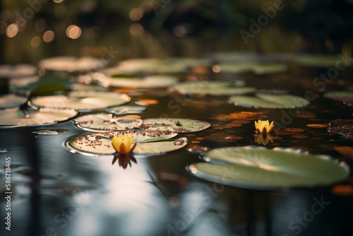 A pond with lily pads, bokeh Generative AI