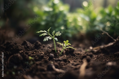 A plant pushing through the soil, bokeh Generative AI