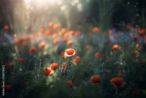 A field of poppies, bokeh Generative AI © Катерина Євтехова