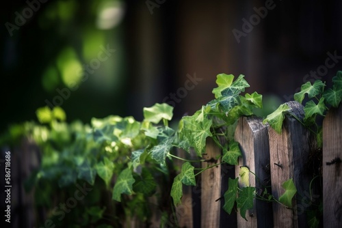 A wooden fence covered in ivy, bokeh Generative AI