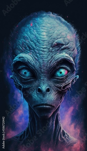 Alien with space background Generative AI