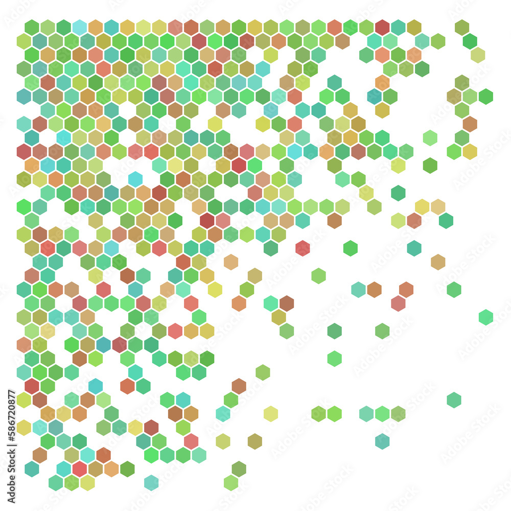 Colorful hexagons, halftone random background. Colorful hexagons, halftone random background.