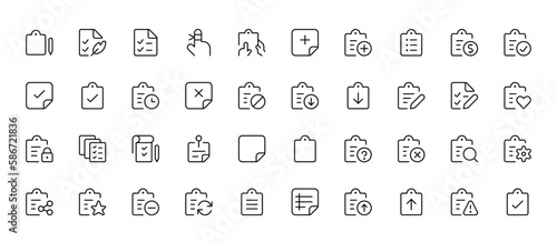 Task Checklist on the clipboard icon compliance tick check sign on it. Clip board outline vector with paper test document or todo plan with tasks. Checkbox form and survey checklist for web, UI/UX