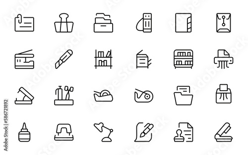 Stationary supply for business office, education or school detailed outline line icon set. can be used for web, logo, UI/UX