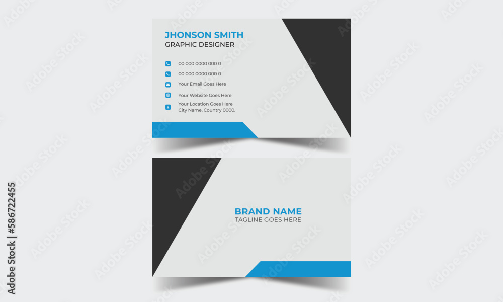 Sky Blue & Black Modern Corporate Creative and Clean Business Card Design Template Name Card Visiting Card Simple Flat Horizontal Vector Design Layout In Rectangle Size.
