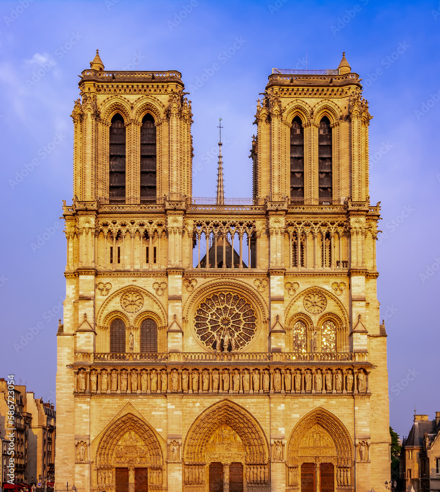 Notre Dame de Paris Cathedral at sunset, France