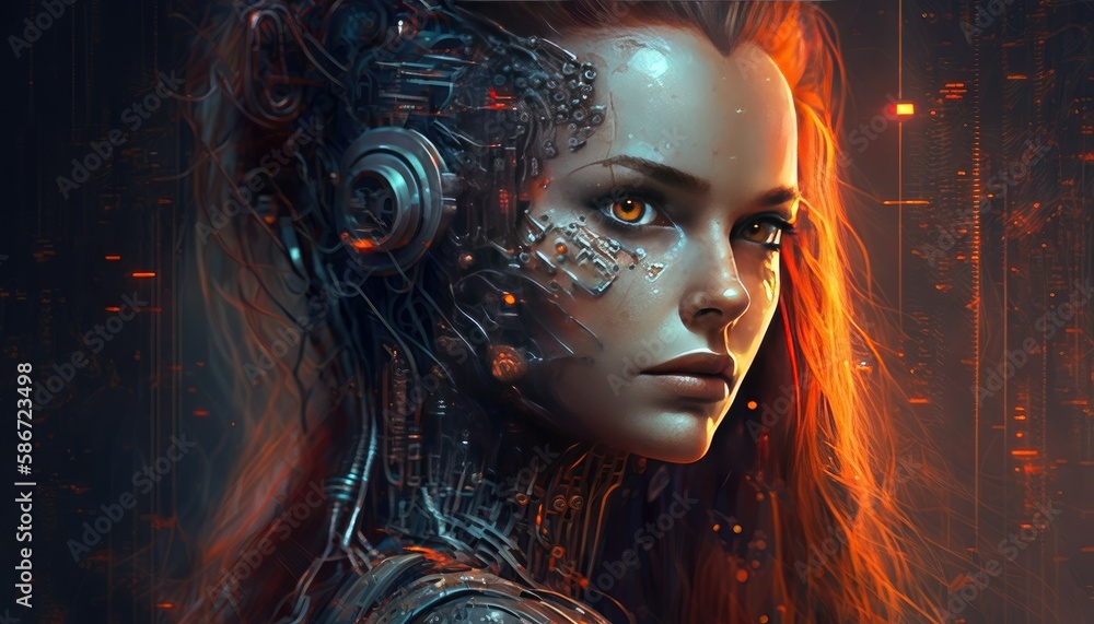 Half robot half human with the face of a machine from the future Generative AI Half robot half human with the face of a machine from the future Generative AI