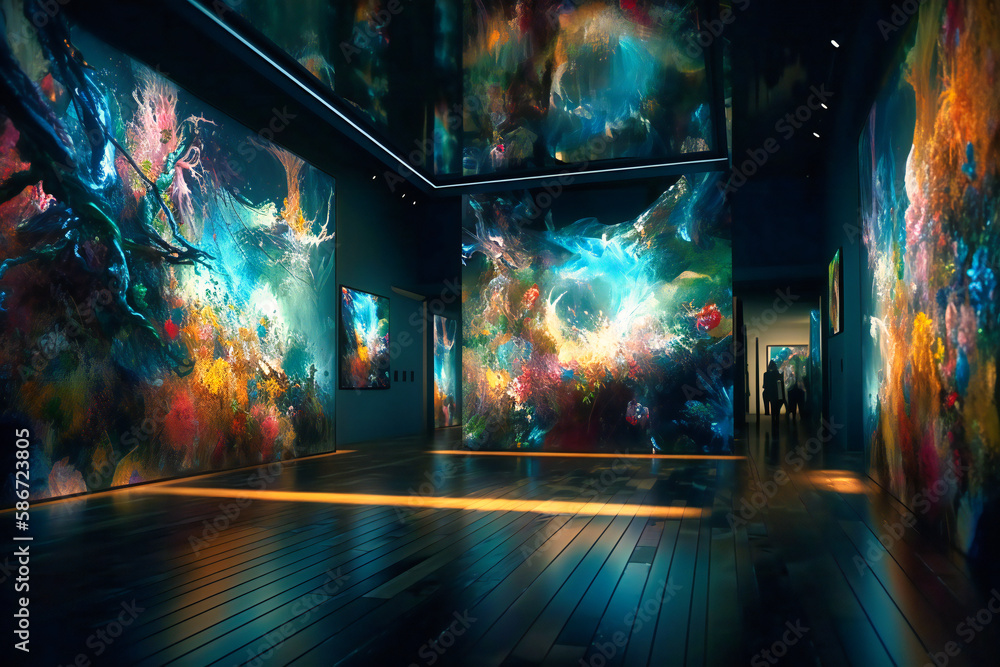 Immersive, interactive digital art installations blur the boundaries between technology and creative expression in this modern museum - obrazy, fototapety, plakaty 