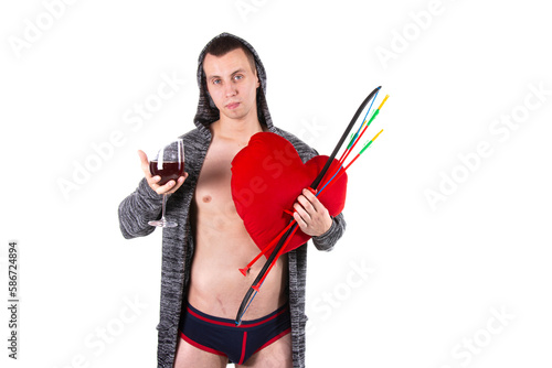 Valentine's Day. Young attractive man. White background.