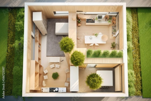 Top view perspectives. Showcasing the eco-friendly features of modern homes. Generative AI