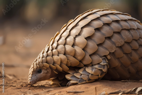Pangolin - Africa and Asia - A group of unique, scale-covered mammals known for their defense mechanism of rolling into a ball. They are the most trafficked mammals in the world (Generative AI)