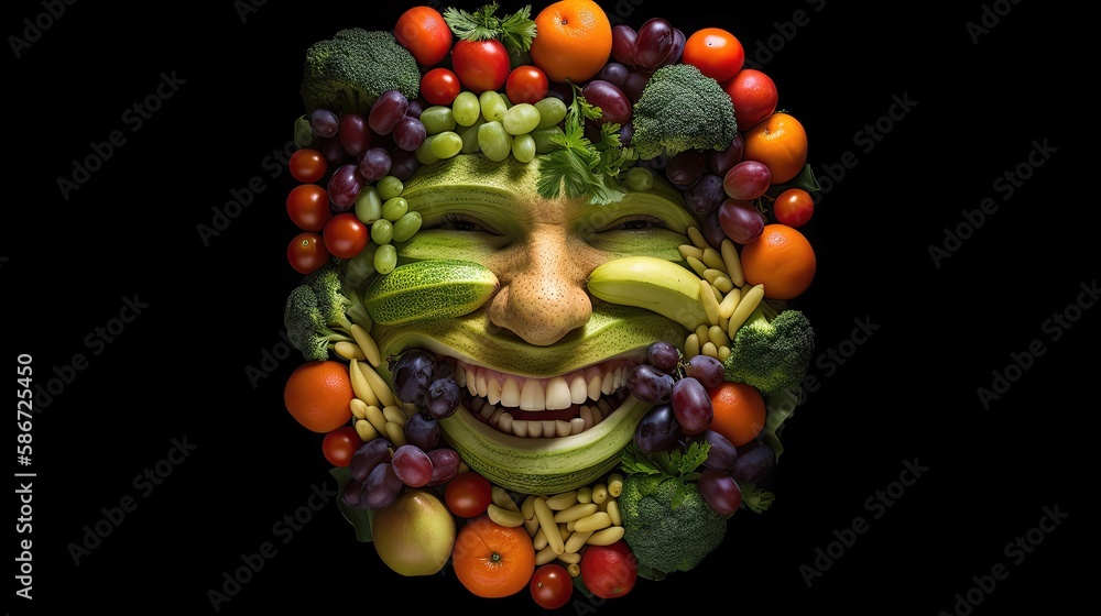 Smiling face made of healthy food. Generative AI