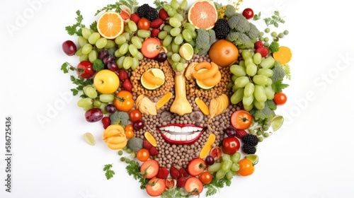 Smiling face made of healthy food. Generative AI