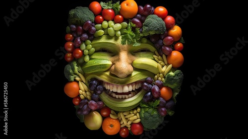 Smiling face made of healthy food. Generative AI © AdriFerrer