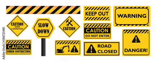 Set sign symbol caution contruction vector design