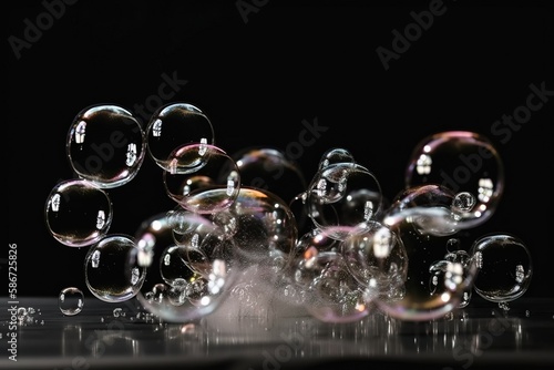  a bunch of soap bubbles floating on top of each other on a table with water droplets on the bottom of the bubbles and on the bottom of the bubbles. generative ai