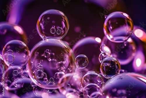  a bunch of bubbles floating in the air on a purple background with a black background and a black background with a white border and a black border. generative ai