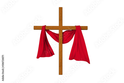 Obraz na plátne Wooden cross with red fabric, resurrection of christ easter resurrected christ