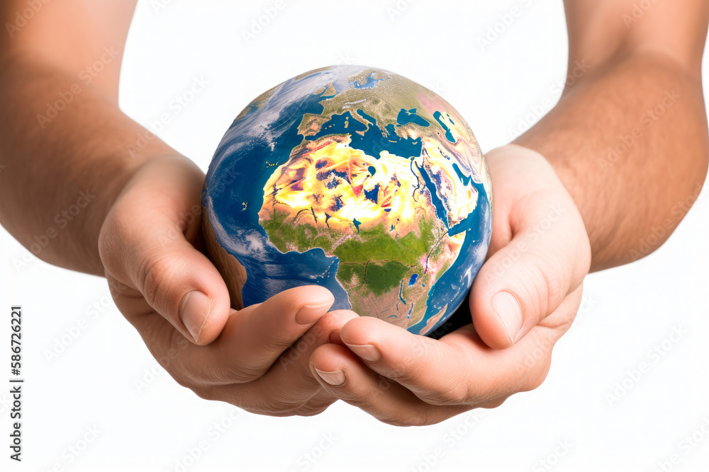 Planet earth held in the hands, protecting the planet Planet earth held in the hands, protecting the planet