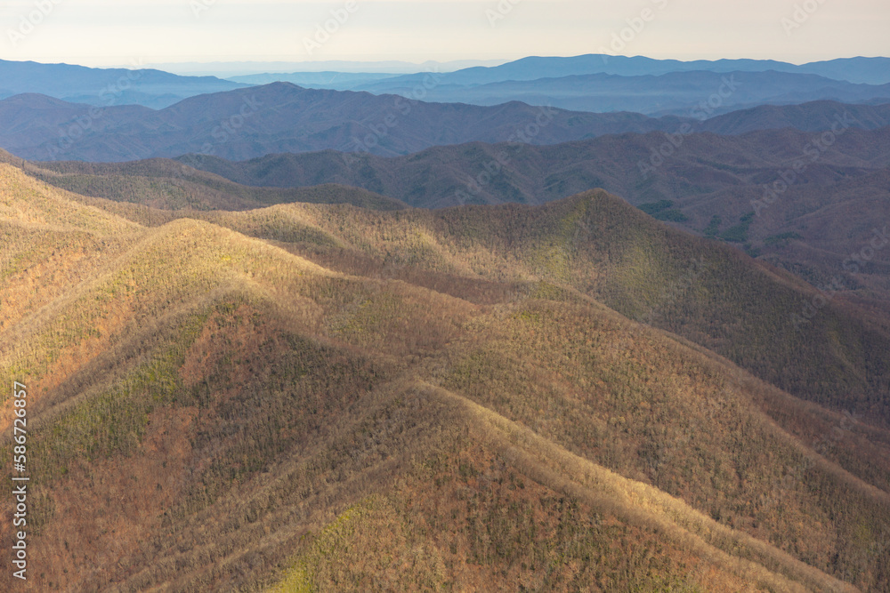 Aerial view of steep mountain layers