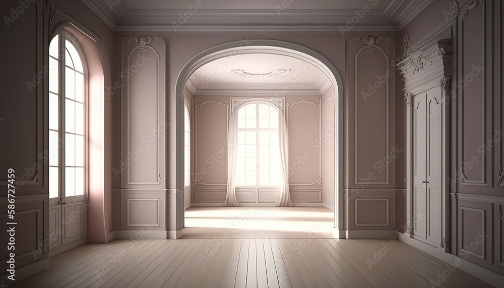 Beautiful Elegant empty pastel room, art illustration 