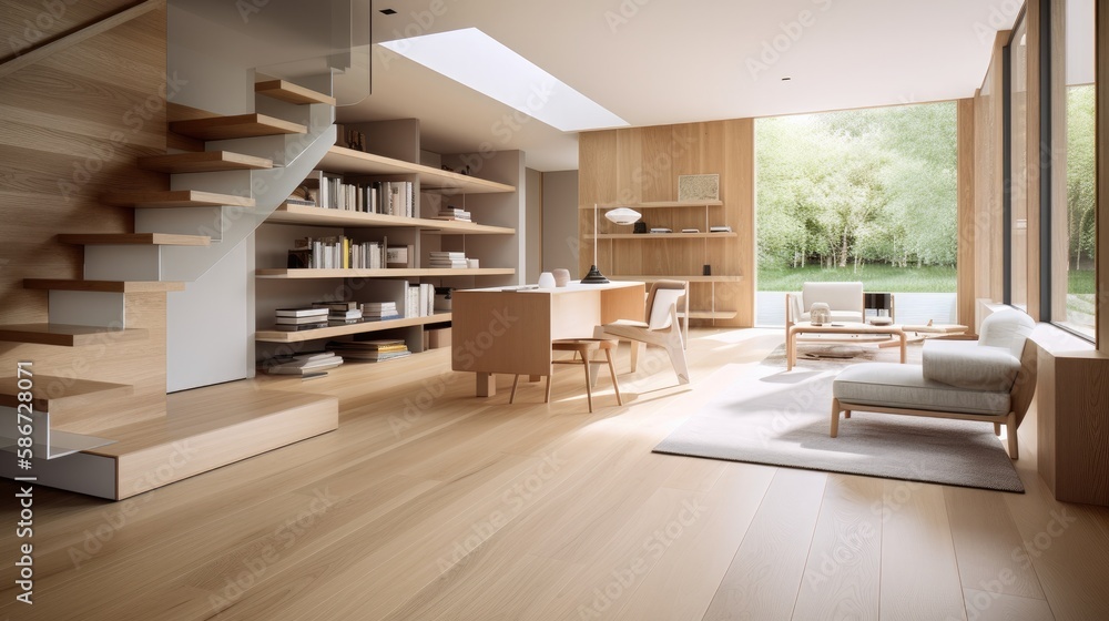 Light wooden living room for the homely feeling, interior. Generative AI Technology Light wooden living room for the homely feeling, interior. Generative AI Technology