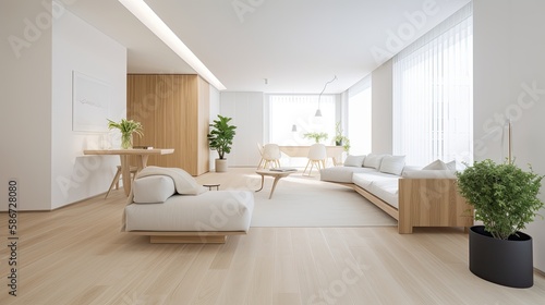 Light wooden living room for the homely feeling  interior. Generative AI Technology 