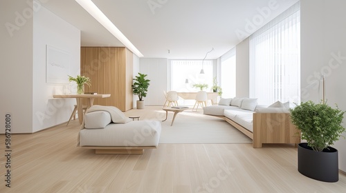 Light wooden living room for the homely feeling, interior. Generative AI Technology 