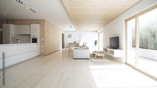 Light wooden living room for the homely feeling, interior. Generative AI Technology  © Dniel