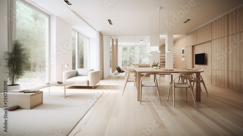 Light wooden living room for the homely feeling  interior. Generative AI Technology 