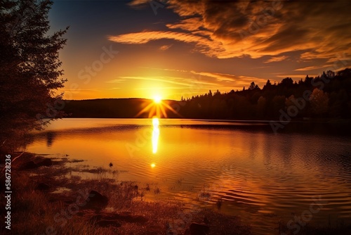 Orange Romantic Sunset on the Lake