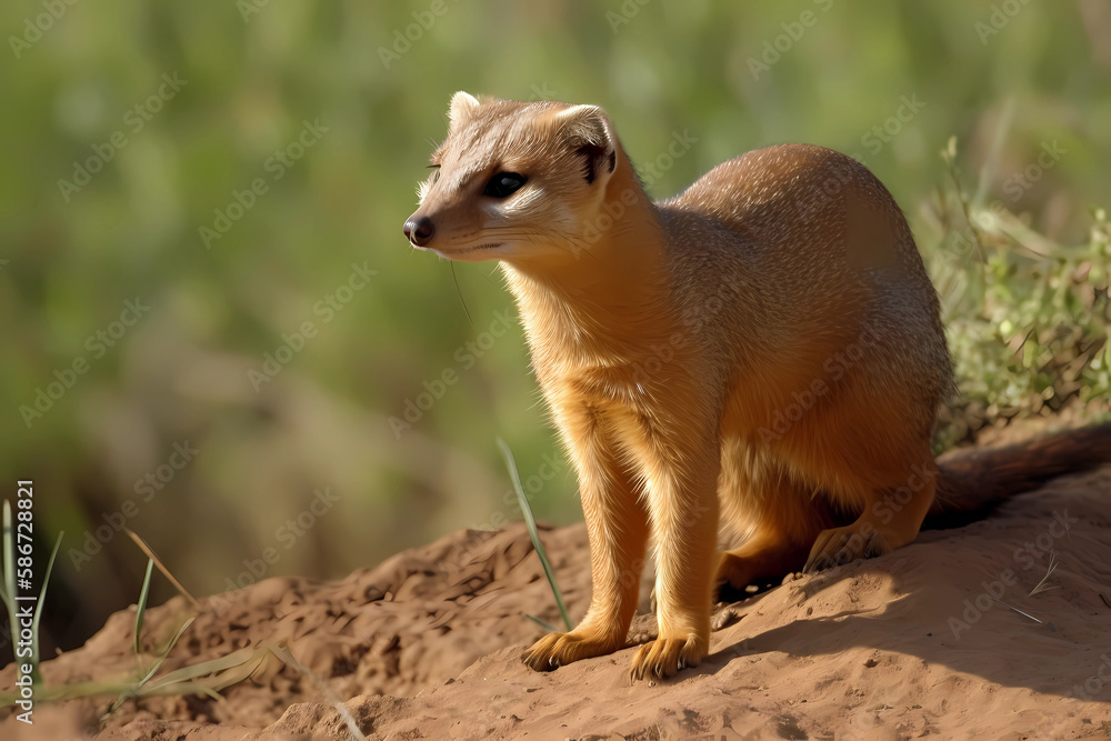 Yellow Mongoose - Africa - A small carnivorous mammal known for its distinctive yellow coat and burrowing behavior. They are threatened by habitat loss and hunting (Generative AI) Yellow Mongoose - Africa - A small carnivorous mammal known for its distinctive yellow coat and burrowing behavior. They are threatened by habitat loss and hunting (Generative AI)