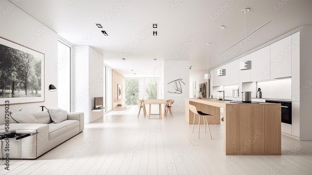 Modern light wooden living room which is the envy of all guests, Spacious interior. Generative AI Technology Modern light wooden living room which is the envy of all guests, Spacious interior. Generative AI Technology